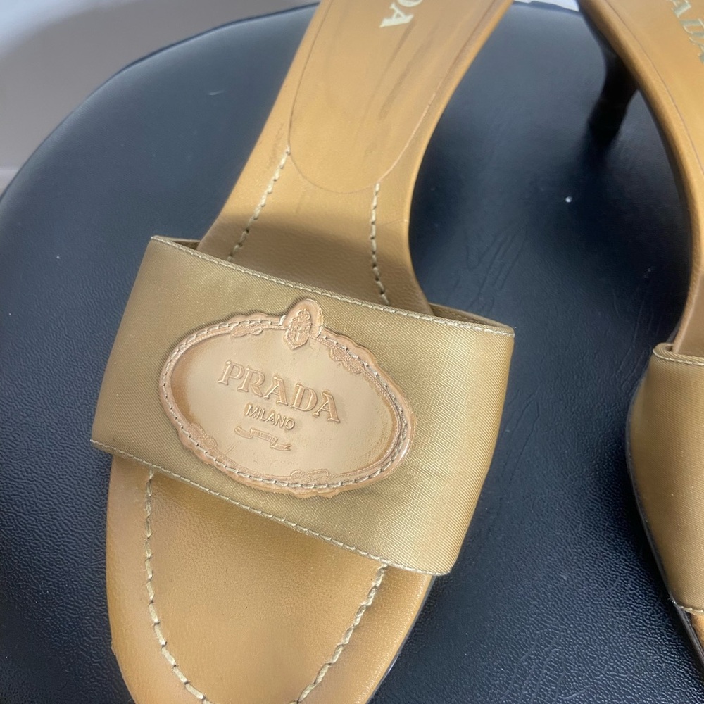 Prada Milano Tan Satin Slide Heels Made in Italy Women’s Size 39 - Picture 9 of 9